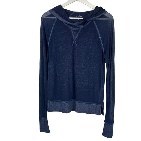 Athleta Tops - Athleta Women's XS Sugar Rush Blue Heathered Hoodie Sheer Top